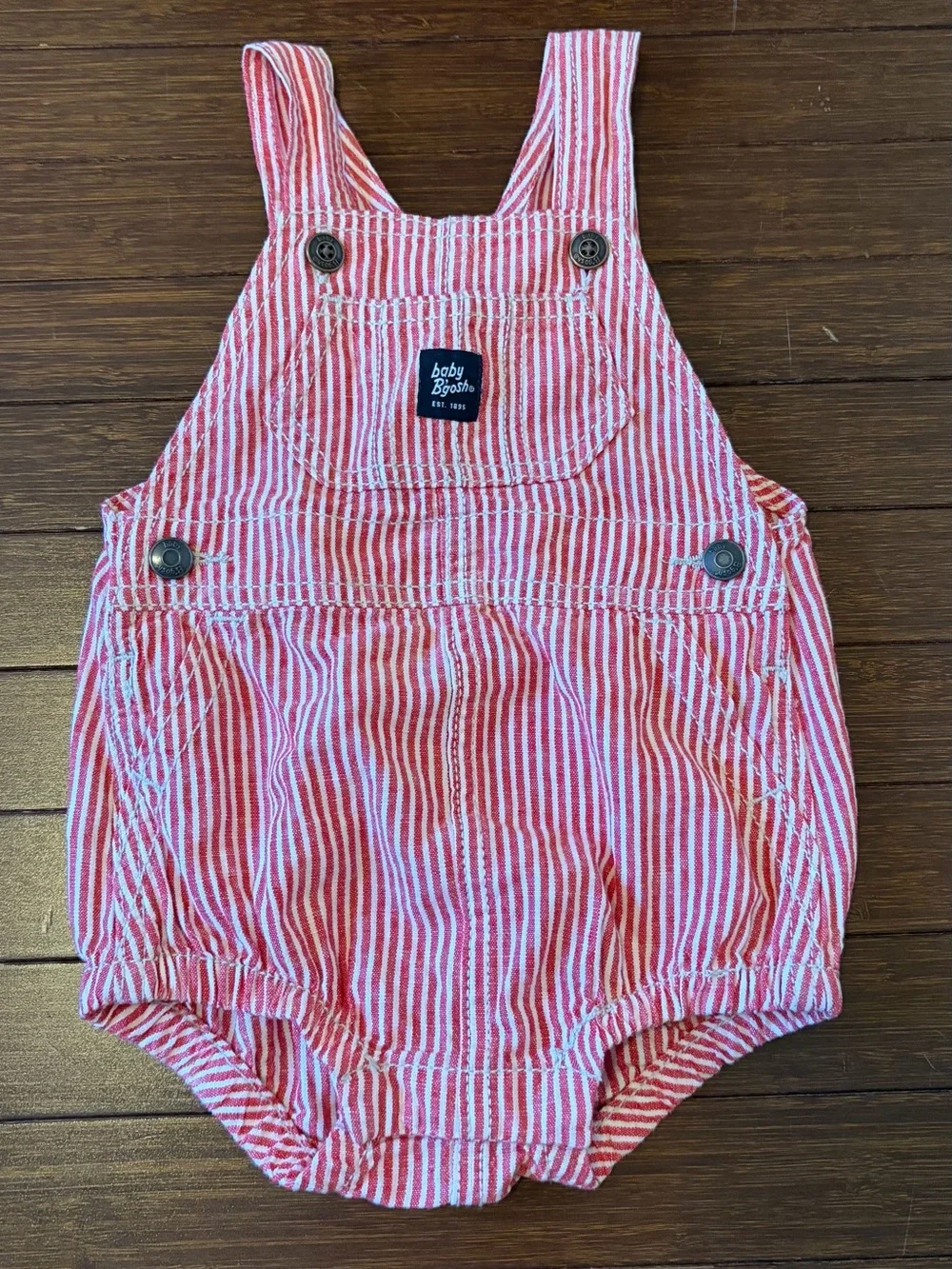 OshKosh B'Gosh baby bubble romper red and white hickory stripes size 9M cotton